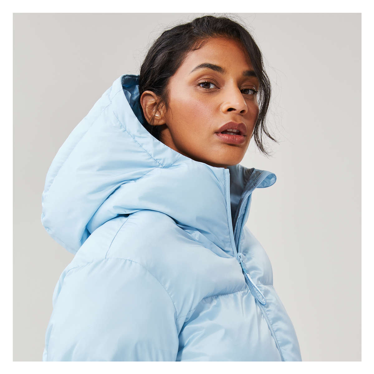 Hooded Puffer Jacket with PrimaLoft in Pastel Blue from Joe Fresh